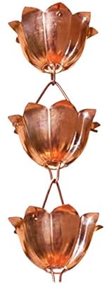 Monarch Rain Chains 28519 Pure Copper Lotus Large Cup Rain Chain, 8-1/2 Feet Length Replacement Downspout for Gutters, 8.5 Ft