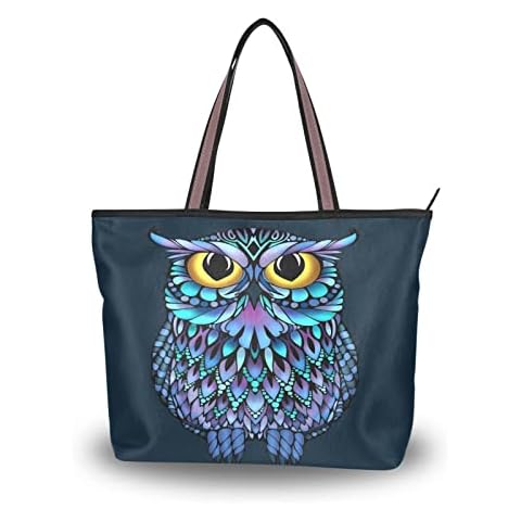 JSTEL Owl Pattern Tote Bag with Zipper Cover