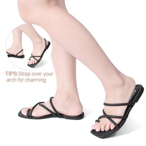 Image of FITORY Women's Slide Sandals Flat Toe Ring Thongs with Cross Strap for Summer Size