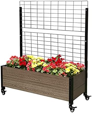 Everbloom Raised Garden Bed with Wheels & Trellis Mobile Trough Composite Wood Planter Vertical Grow Vining Veggies Flowers Herbs Indoor Outdoor Backyard Patio Deck 19" D x 45" W x 53" H Brown K2118