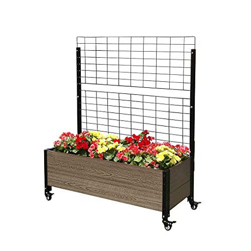 Everbloom Raised Garden Bed With Wheels & Trellis Mobile Trough Composite Wood Planter Vertical Grow Vining Veggies Flowers Herbs Indoor Outdoor Backyard Patio Deck 19" D X 45" W X 53" H Brown K2118 #TOP19
