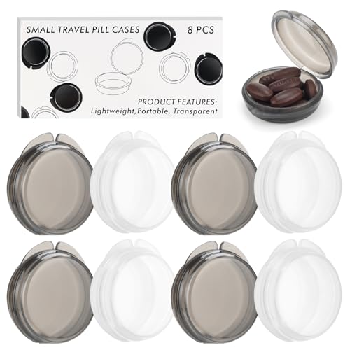 Image of Small Pill Case,8 Pack Round Pill Storage Boxes,Portable Tiny Pill Organizer Container for Pocket Purse,Compact Medicine Caddy Dispenser for Caping, Trip, Travel - Black + White