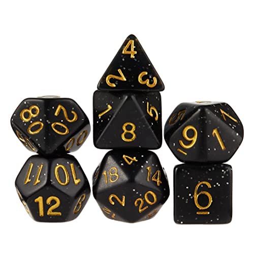 7 Die Polyhedral Dice Set - Stardust (Black Glitter) with Velvet Pouch by Wiz Dice