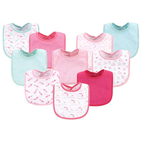 Image of Luvable Friends Unisex Baby Cotton Terry Bibs, Girl Elephant Damask, One Size