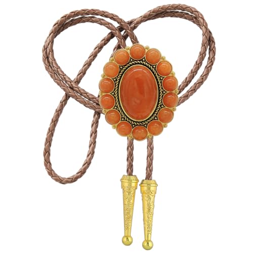 Image of GelConnie Bolo Tie for Men Women Western Cowboy Turquoise Leather Necktie | Natural Stone Bolo Tie Necklace for Women Rodeo Cowboy Leather Necktie Native American Western Cowgirl Ties Adjustable Cord