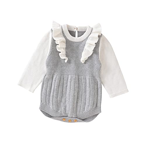 Borlai Pagliaccetto Maglieria in Cotone Neonato Ragazze Volant Manica Lunga Tutine Bambino Vestiti Autunno Maglione Invernale