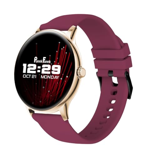 Image of PunnkFunnk Glavito Round Dial Smartwatch 1.49 inch AMOLED Display, 100+ Sports Modes, IP67, Health Tracking, Bluetooth Calling, Functional Crown Control, 100+ Watch Faces for Men & Women (Maroon)