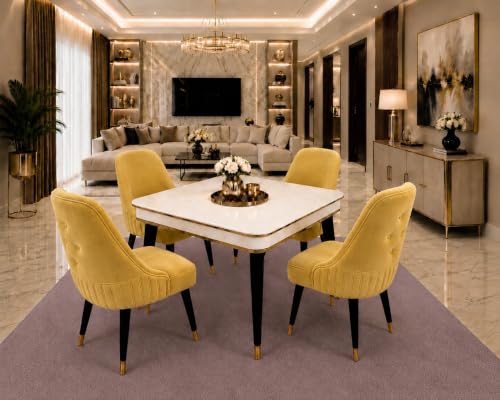 Image of WOODEN SPACE 4 Seater Wooden Dining Table Set | Urban Marble Top Dining Table with Chairs for Dining Room & Kitchen (Modern Grand Aura Yellow) (42 x 42 x 30 inch)