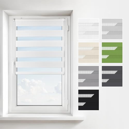 Estika Doppelrollo Klemmfix ohne Bohren – Breite: 30 cm – Höhe: 120 cm – Farbe: Weiß – Jalousie für Innenfenster, Duo-Rollo, Fensterrollo innen