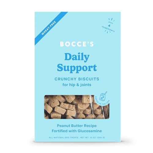 Bocce's Bakery Hip Daily Support Treats for Dogs, Wheat-Free Dog Treats, Made with Real Ingredients, Baked in The USA, Supports Joint Health, All-Natural Peanut Butter Biscuits, 12 oz