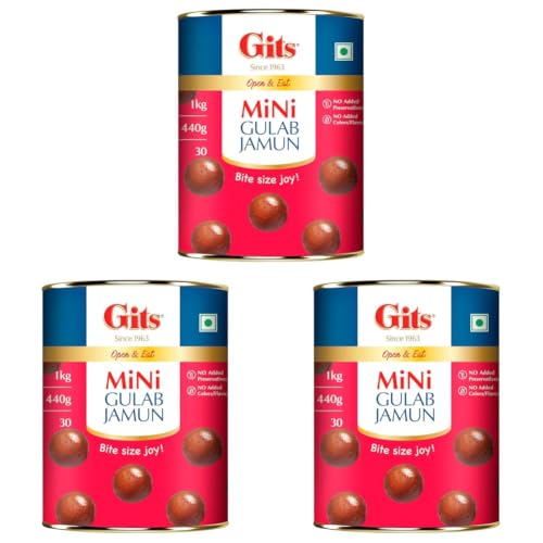 Image of Gits Open & Eat Mini Gulab Jamun, 30 Pieces Per Can, Mouth-Watering Indian Mithai, 1Kg (Pack of 3)