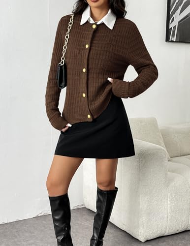 Image of Zeagoo Women's 2026 Cardigan Sweaters Button Down Crew Neck Open Front Long Sleeve Knit Cropped Jackets