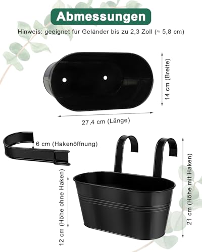 Image of 11 Inch Railing Planter Box, 3 Pack Metal Hanging Planters with Hooks