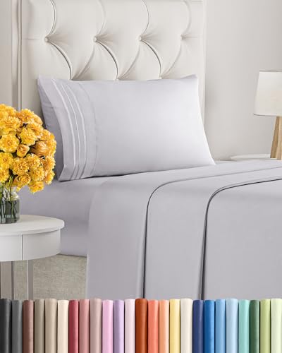 Image of Twin XL Size 3 Piece Sheet Set - Ultra Soft & Cooling Sheets - Light Lilac | Fits 8 Inch to 16 inch Mattress, Wrinkle Free & Fade Resistant with Deep Pockets, Breathable, Comfy Hotel Luxury Bedding