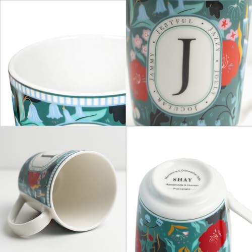 Image of Shay Alphabet Mug 300ml, Letter J Printed Coffee Mug for Girls, Boys, Friends | Ceramic Mug |Glossy Finish | Ceramic Coffee Cup | Porcelain | Microwave Safe (Alphabet Mug - J)