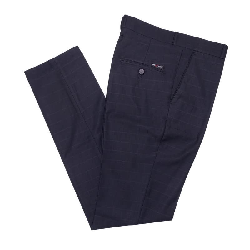 mark & albert Men's Self Checkered Slim Fit Formal Trousers Black-picture-26