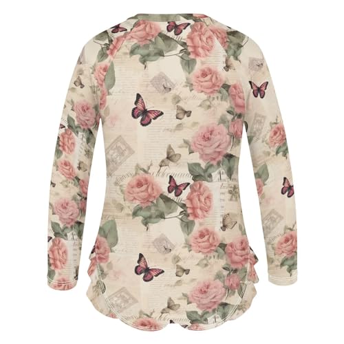 Vintage Paper Roses Butterfly Girls Long Sleeve Swimsuit UPF 50+ Rashguard Swimwear One Piece Bathing Suit 212151912