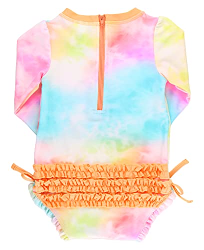 Image of RuffleButts Baby Girls UPF 50+ Sun Protection Floral Printed Long Sleeve One Piece Rash Guard Swimsuit with Zipper