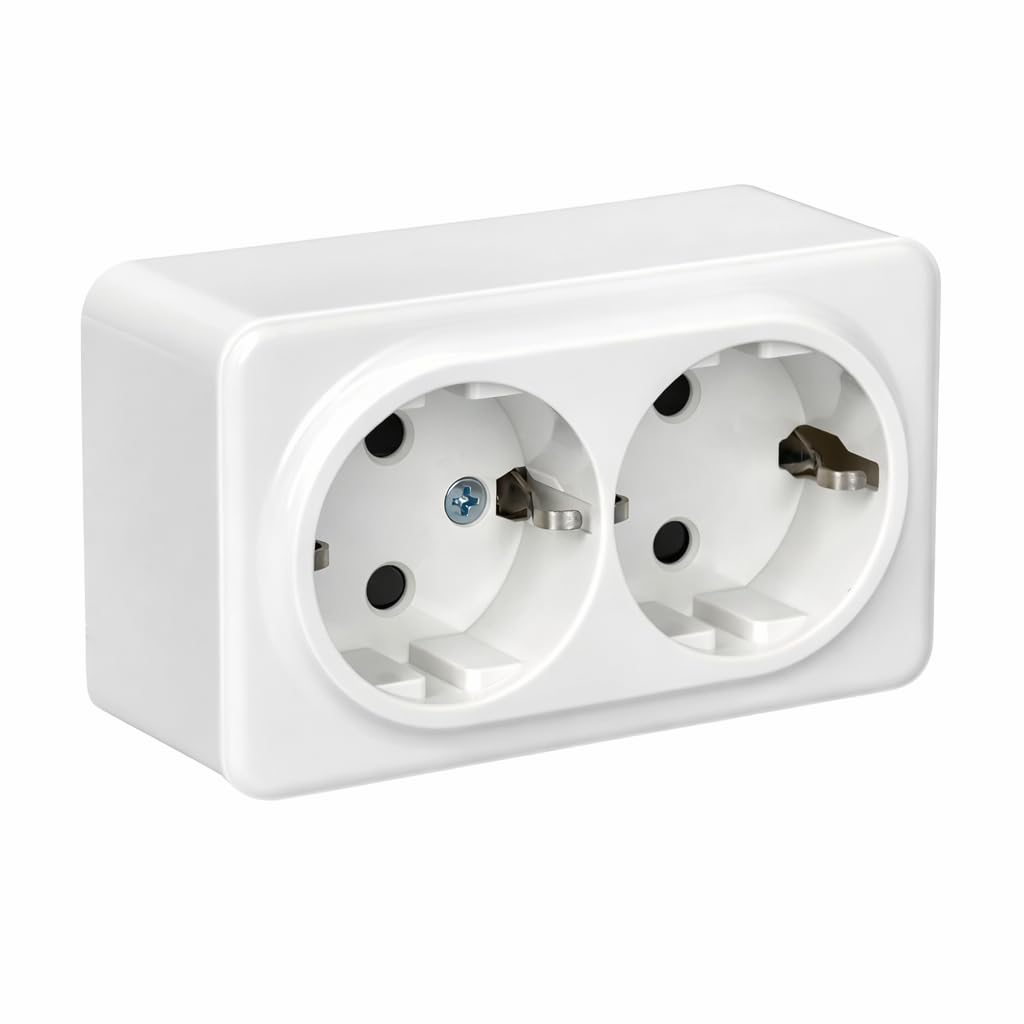 Jandei - Mecanismo Superficie Policarbonato Blanco, 16A 250V (Doble Enchufe Schuko)