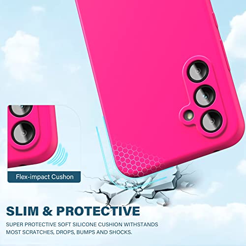 Zuslab Silicone Case Compatible With Samsung Galaxy A54 5G Case 2023,【× 1 Tempered Glass Screen Protector】 Full Body Shockproof Tpu Rubber Phone Cover With Camera Lens Protective Bumper, Neon Pink #TOP4