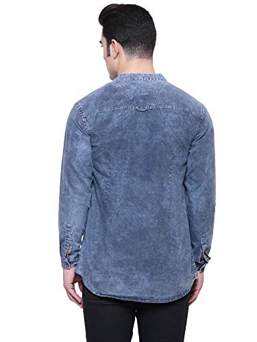 Image of Kuons Avenue Men's Denim Casual Short Kurta | Mandarin Collar | Full Sleeves | Tailored Fit- Stylish Ethnic Wear