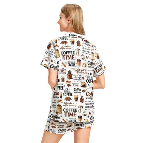 Image of Funny Pajamas for Women Set Print Satin Loungewear Pjs Short Sleeve Button Down Top and Shorts Sets Sleepwear XS-3XL