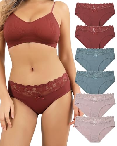 Image of 6 Pack Cotton Bikini Womens Underwear Hipster Lace Panties Soft Stretch Breathable Low Rise S-XL