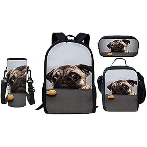 Belidome 4-Piece Pug Dog School Bag Set Cover
