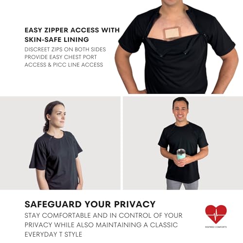 Inspired Comforts Men's Chemo Port Access Half Sleeve Shirt with Dual Zip Access2