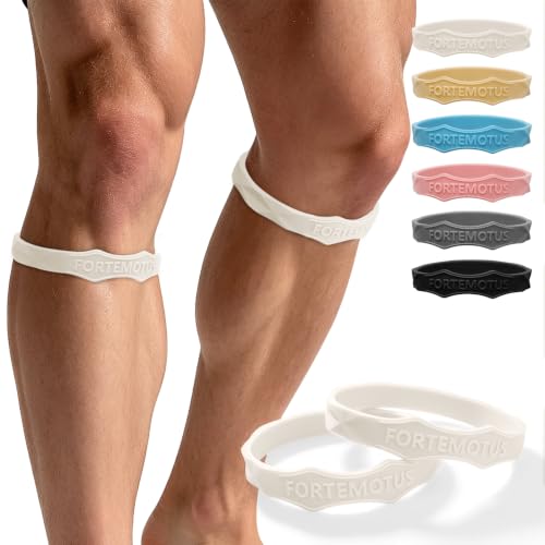 FORTEMOTUS Patellar Tendon Support Strap - Silicone Patella Knee Brace for Teenager Youth Women & Men - Osgood Schlatter Knee Band for Tendonitis Jumpers Running Sports Basketball Volleyball 2 Pcs White S&M