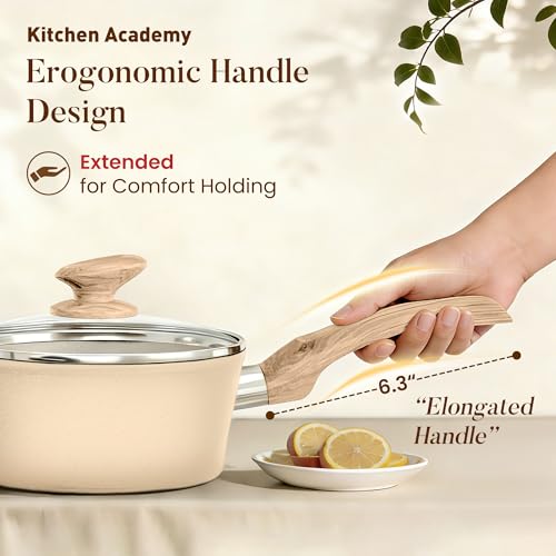 Image of Kitchen Academy Beige Pots and Pans Set Non Stick, 12Pcs Induction Cookware | Granite Nonstick Cookware Sets. Healthy kitchen cooking pan and pot. Even heating, easy to clean.100% PFOA & PFAS free.