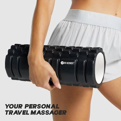 Image of Konex Foam Roller for Men & Women | Deep Tissue Massager for Pain Relief & Muscle Recovery | Ideal for Yoga, Gym, Stretching & Full Body Relaxation - 33 cm (Black)