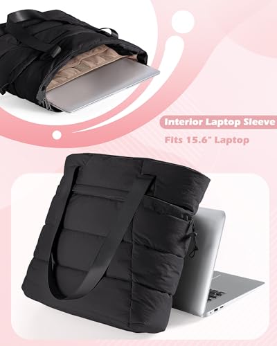 Image of Smasrob Puffer Tote Bag for Women, Lightweight Tote with Laptop Sleeve