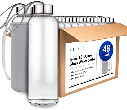 Teikis 18-Oz Glass Water Bottle with 48 Non Slip Protection Sleeve - No Leak (48-Pack)
