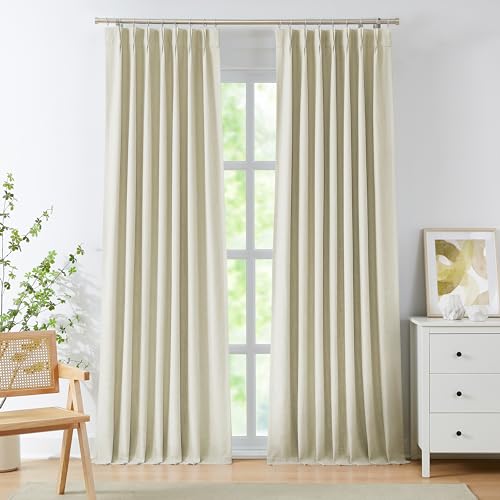 Image of WEST LAKE 120 Inches Extra Large Ivory Pearl Full Blackout Curtains with Liner,10 FT Bailey Pinch Pleat Drapes for Living Room Bedroom,Farmhouse Textured Window Treatment with Back Tabs,40" Wx120 Lx2