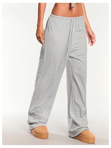 Milumia Women's Striped Drawstring Waist Long Pants Wide Leg Loose Fit Trousers2