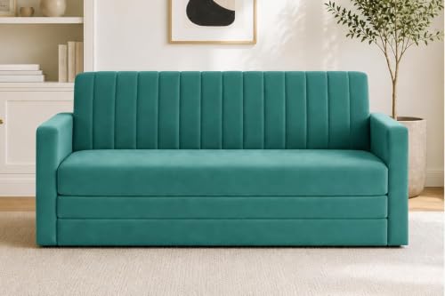 Image of Sofa-Cum-Bed | 3-Seater Foladable Couch with Armrest | Modern Fabric Sofa Bed for Living Room, Bedroom & Office-Green-Color