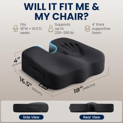 Image of 5 STARS UNITED Seat Cushion - Memory Foam Chair Cushion for Tailbone Pain Relief - Ergonomic Support for Coccyx, Sciatica & Butt - Office, Desk & Gaming Chair, Car Seat, Wheelchair, Airplane, Black