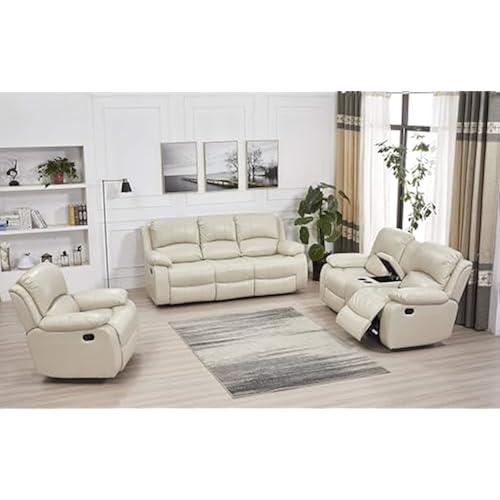 Betsy Furniture 3PC Faux Leather Reclining Couch Set, Living Room Furniture Set, Sofa, Loveseat, Glider, 8018 Multiple Colors (Beige, Sofa+Loveseat+Chair)