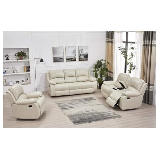 Betsy Furniture 3PC Bonded Leather Recliner Set Living Room Set, Sofa, Loveseat, Chair 8018 (Beige, Living Room Set 3+2+1)