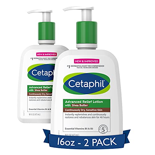 Body Lotion by CETAPHIL, Advanced Relief Lotion with Shea Butter for Dry, Sensitive Skin, 16 oz Pack of 2, Fragrance Free, Hypoallergenic, Non-Comedogenic