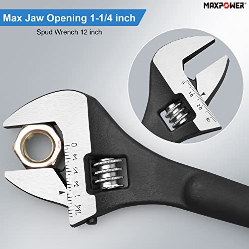 Maxpower 3Pcs Spud Ratchet Set, 3/4" X 7/8" Dual Socket Scaffold Wrench, 1/2" X 3/8" Dual Head Ratchet, 12 Inch Spud Wrench #TOP4