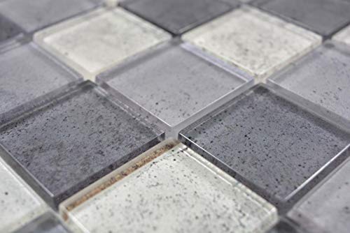 Mosaico de cristal transparente gris para pared o cocina, ducha o baño (10 unidades)