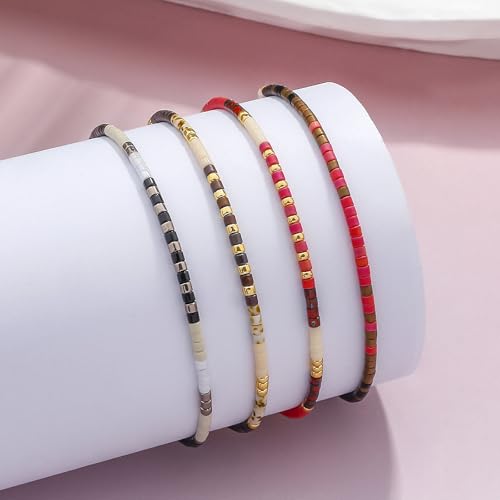 Image of KELITCH Boho Women Crystal Shell Beaded Friendship Bracelets Handmade Strand Bracelet Bangles Jewelry