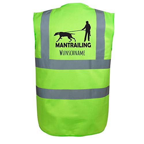 Tierisch-tolle Geschenke Mantrailing Hundesport Warnweste Sicherheitsweste mit Namen oder Text personalisiert (Motiv 8) Grün L