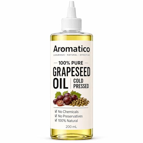 Image of AROMATICO Cold Pressed Grapeseed Oil for Hair & Skin - Lightweight Grape Seed Oil for Oily Scalp, Acne-Prone Skin & Body Massage | 200ml