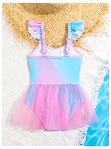 Image of WDIRARA Toddler Girl's One Piece Swimsuit Ruffle Ruched Sleeveless Bathing Suit with Mesh Skirt