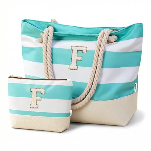 Image of Vavabox Initial Beach Tote Bag for Women, Water-resistant Travel Beach Bag Pool Bag Set, Birthday Gifts for Women Mom