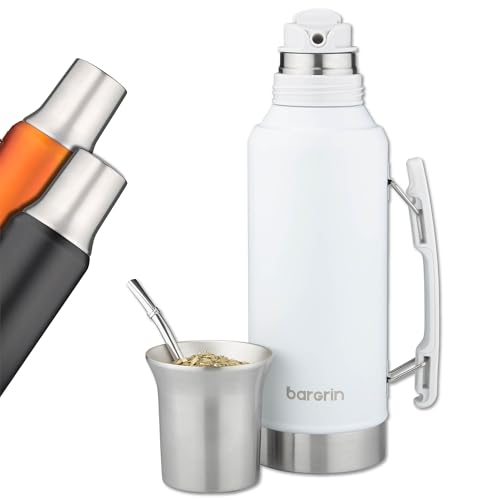 BARGRIN Kit de mate argentino completo todo en uno – termo y mate de acero inoxidable con bombilla y cepillo – mantiene la temperatura caliente y fria – ideal para viajes, oficina, camping o regalo