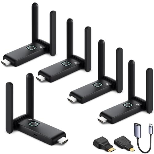 Wireless HDMI Transmitter and 4 Receiver 4k, USB-C to HDMI Adapter Multi TV Extender kit, 2.4/5.8G@60Hz 165FT/50M, Suitable for Expanding from laptops?TV Boxes and Camera to Multiple TVs/Monitors